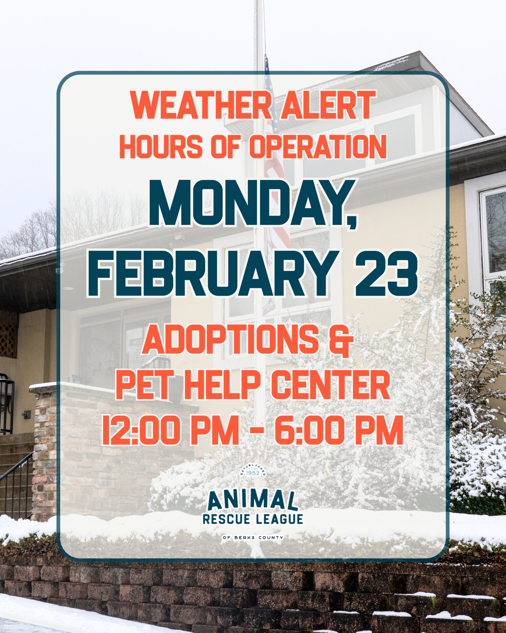 Monday February 23 the ARL will have delayed hours of operation due to inclement weather. The ARL will open at 12pm